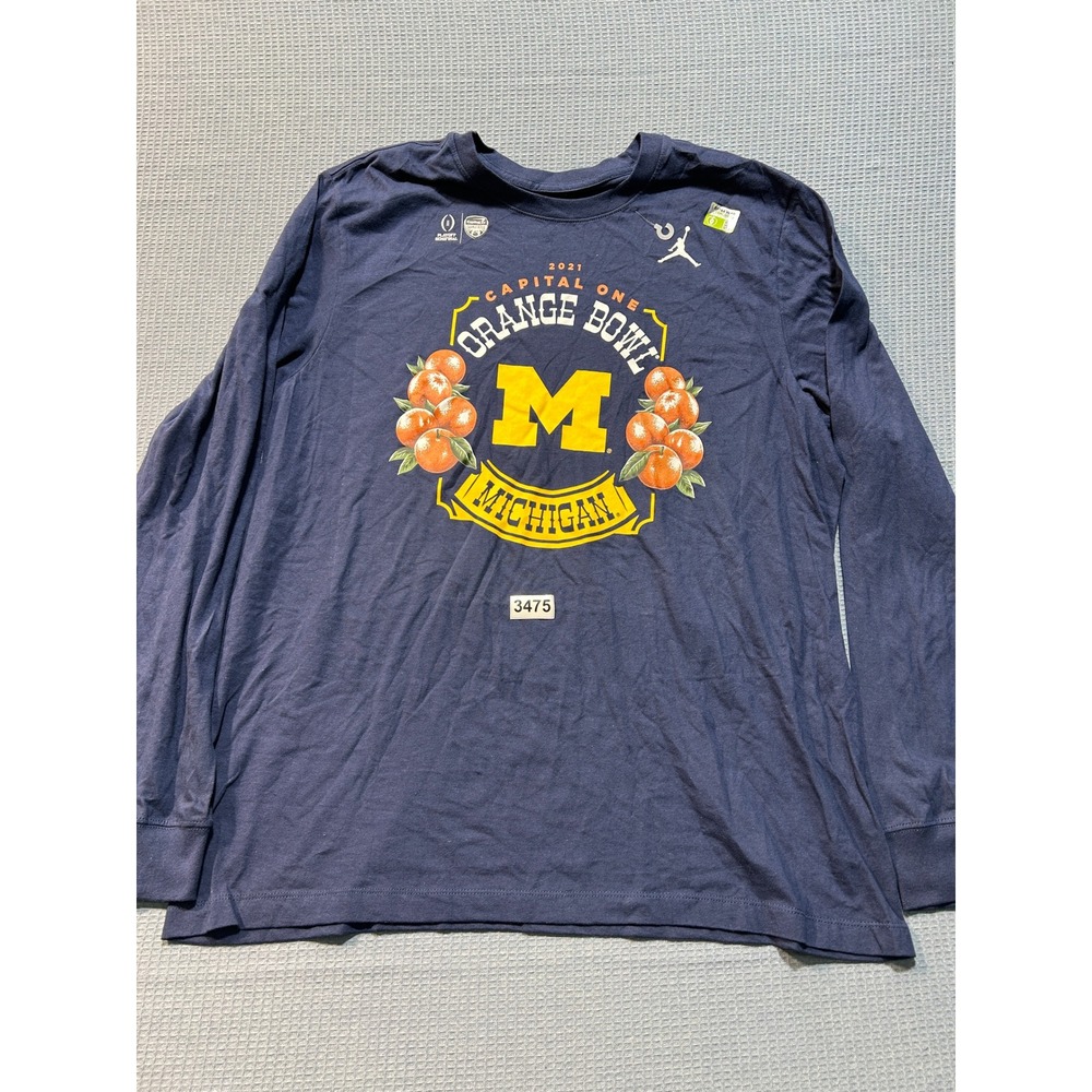Jordan Orange Bowl Michigan Wolverines Long-Sleeve T-shirt Mens Sz XL Navy Blue
